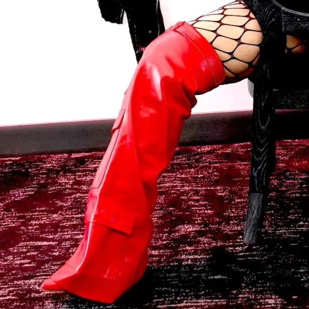 Callie Lives Thigh High Summer Red AZALEA WANG Alexia Fold Over Wedge Boot 8